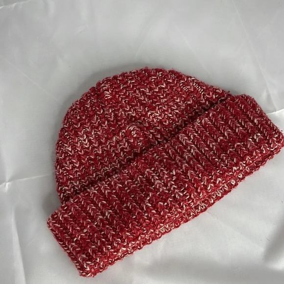 ROOTS Kids Fisherman Cuff Beanie Red White Marled Ribbed Knit Toque OS - Picture 2 of 7